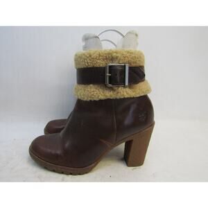 Timberland Womens Size 7.5 Brown Leather Zip Faux Fur Heeled Ankle Casual Boots